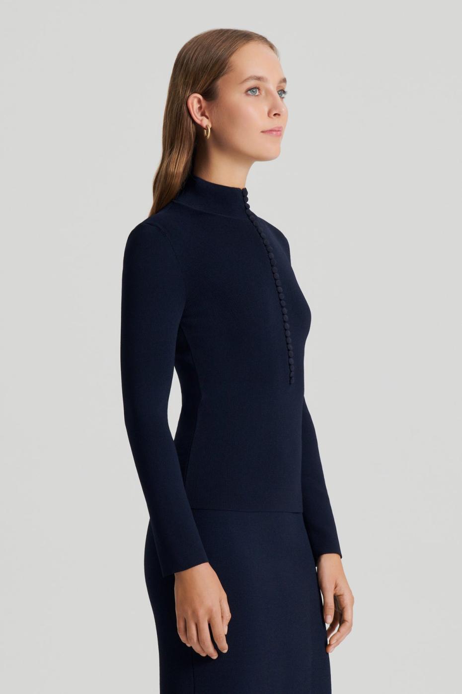 Sweaters | Women Scanlan Theodore CREPE KNIT BUTTON POLO SWEATER Navy