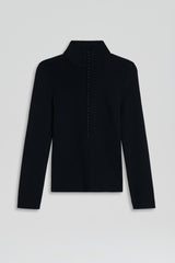 Sweaters | Women Scanlan Theodore CREPE KNIT BUTTON POLO SWEATER Navy