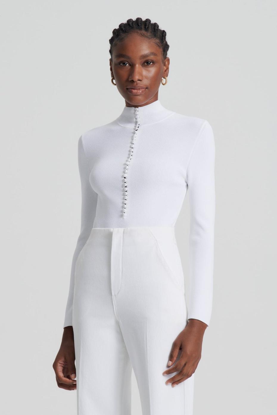 Sweaters | Women Scanlan Theodore CREPE KNIT BUTTON POLO SWEATER White