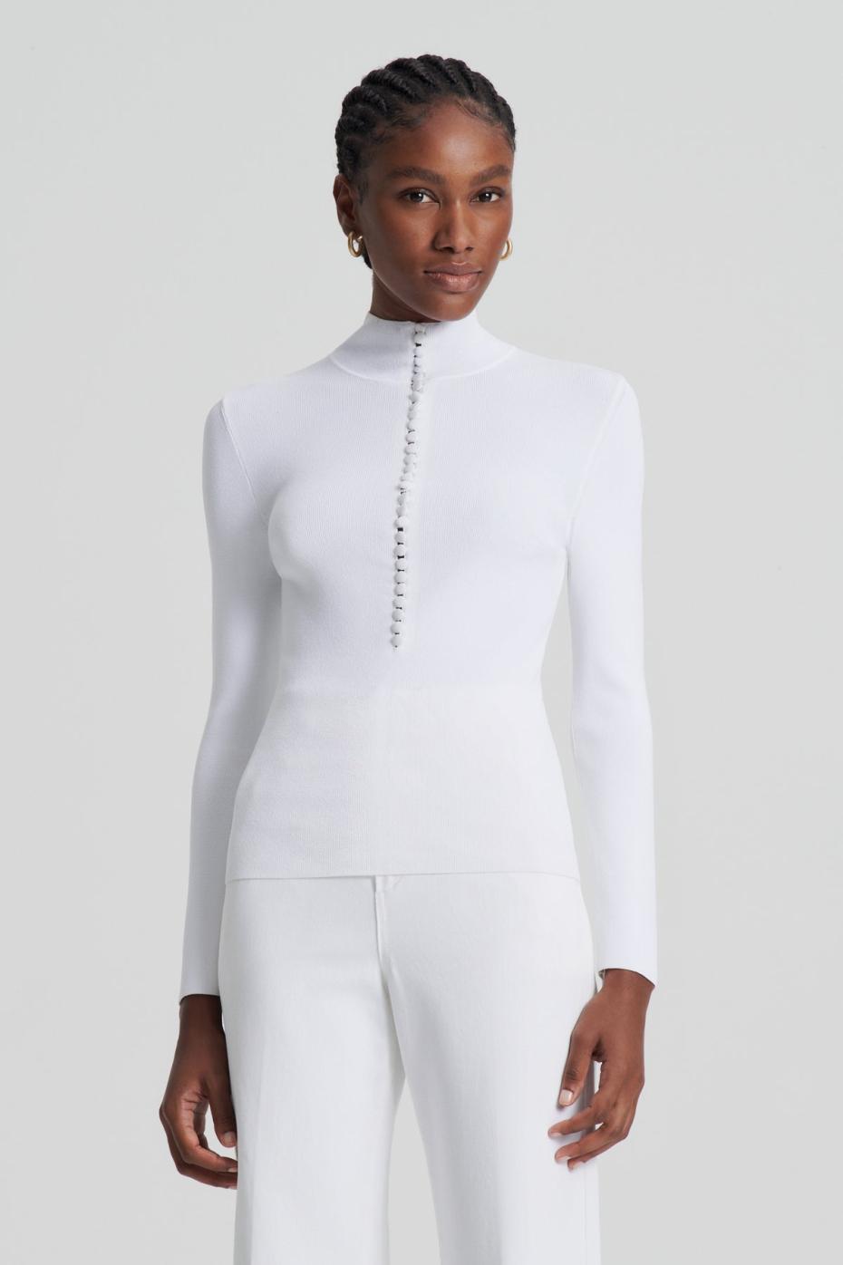 Sweaters | Women Scanlan Theodore CREPE KNIT BUTTON POLO SWEATER White