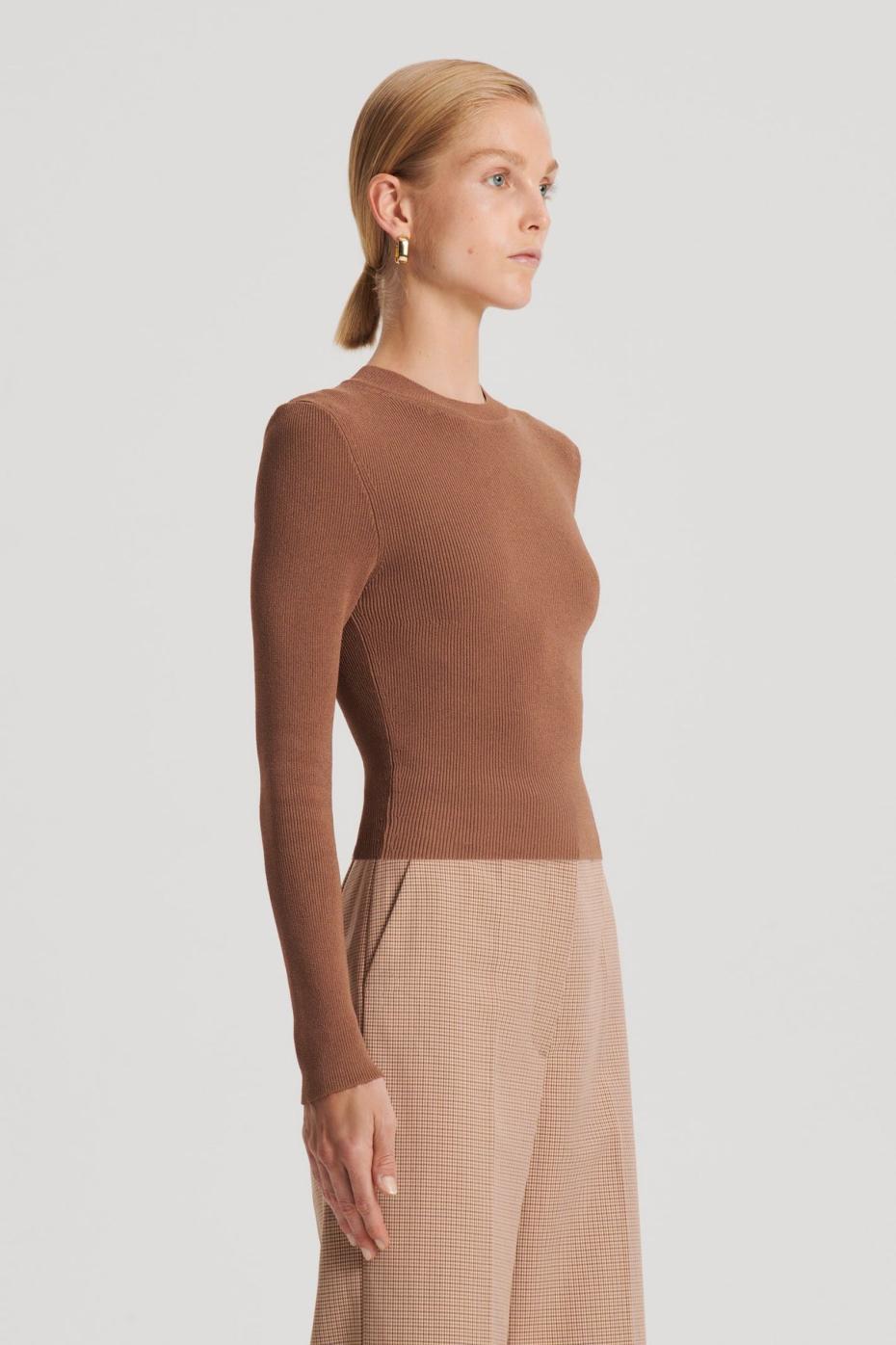 Sweaters | Women Scanlan Theodore CREPE KNIT CREW NECK SWEATER Spice
