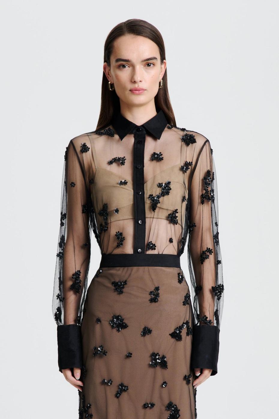 Tops | Women Scanlan Theodore BEADED TULLE SHIRT Black