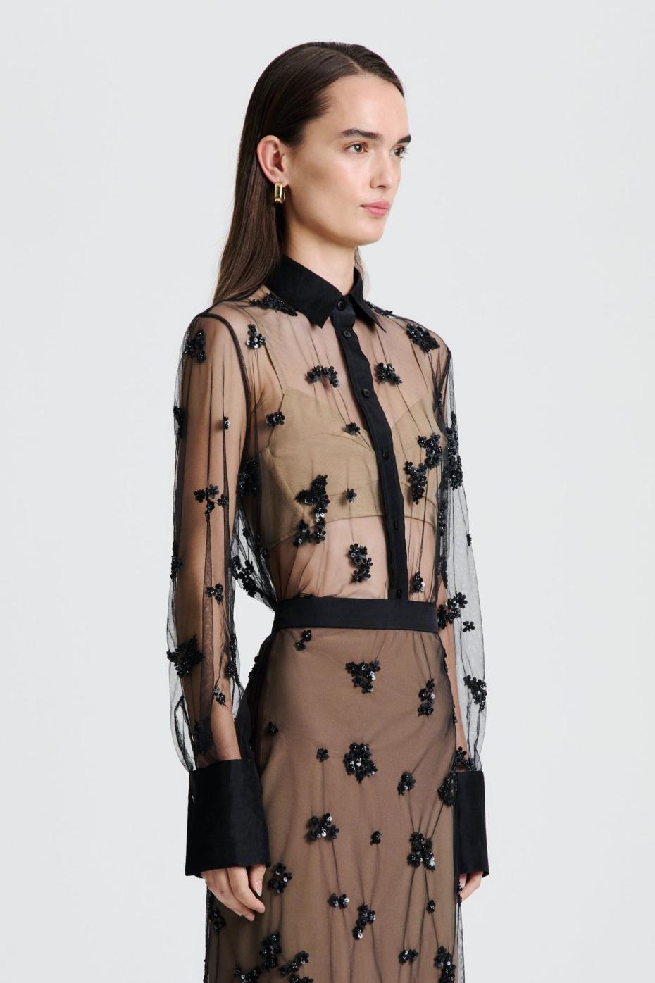 Tops | Women Scanlan Theodore BEADED TULLE SHIRT Black