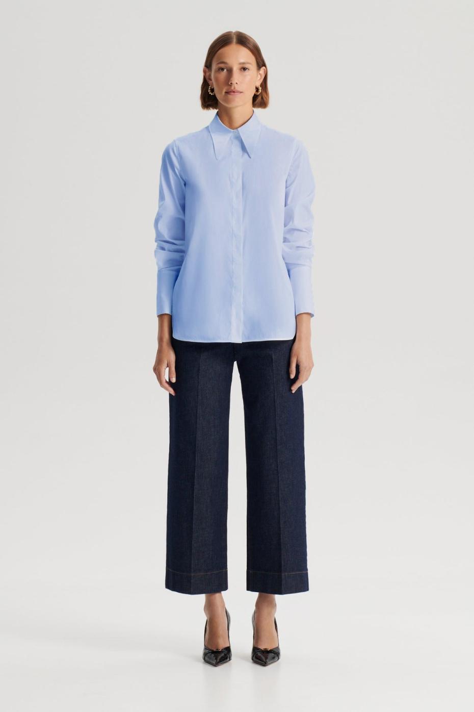 Tops | Women Scanlan Theodore COTTON SHIRT Pale Blue Missing Photos