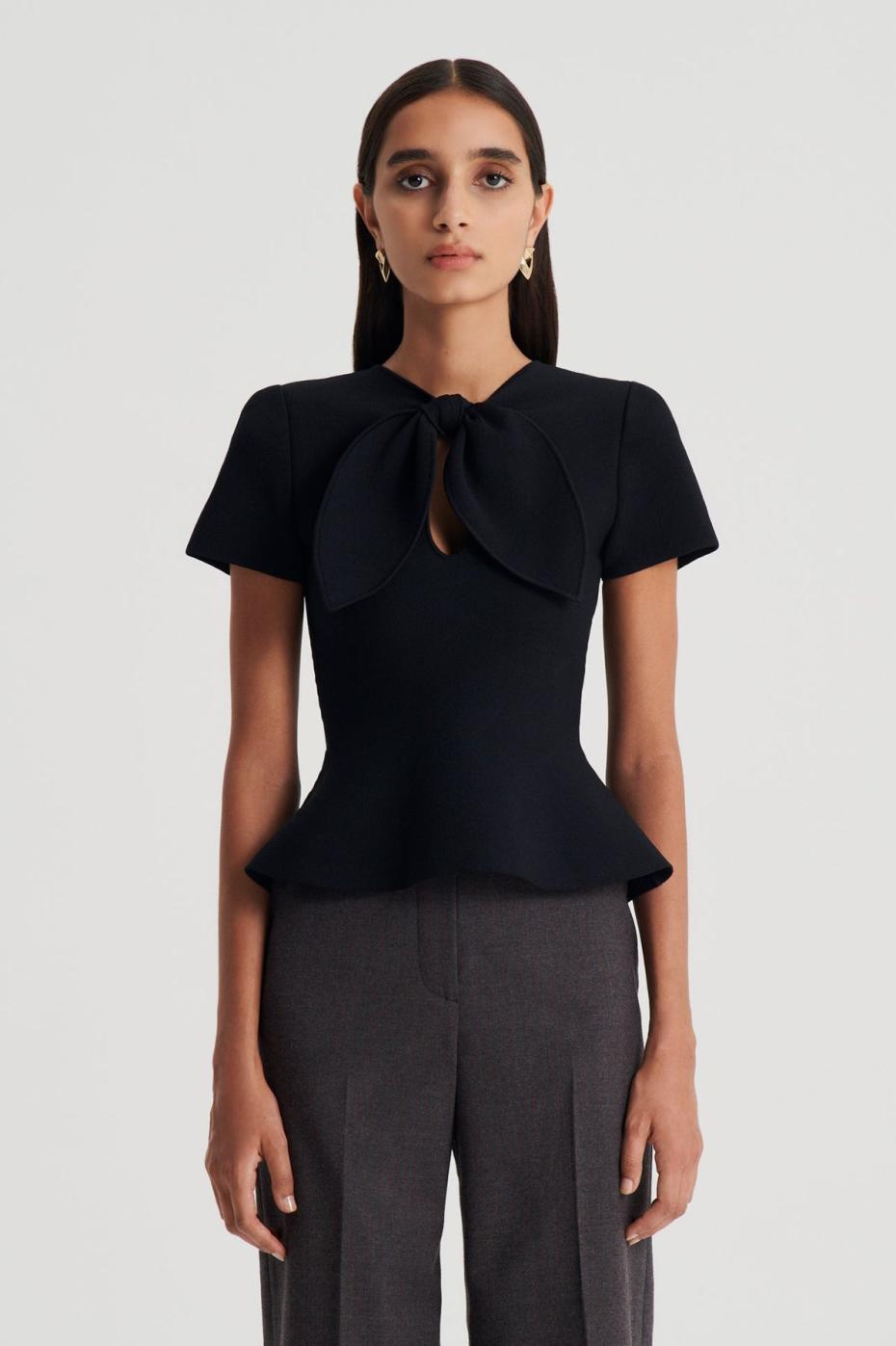 Tops | Women Scanlan Theodore CREPE KNIT CRAVAT TOP Black