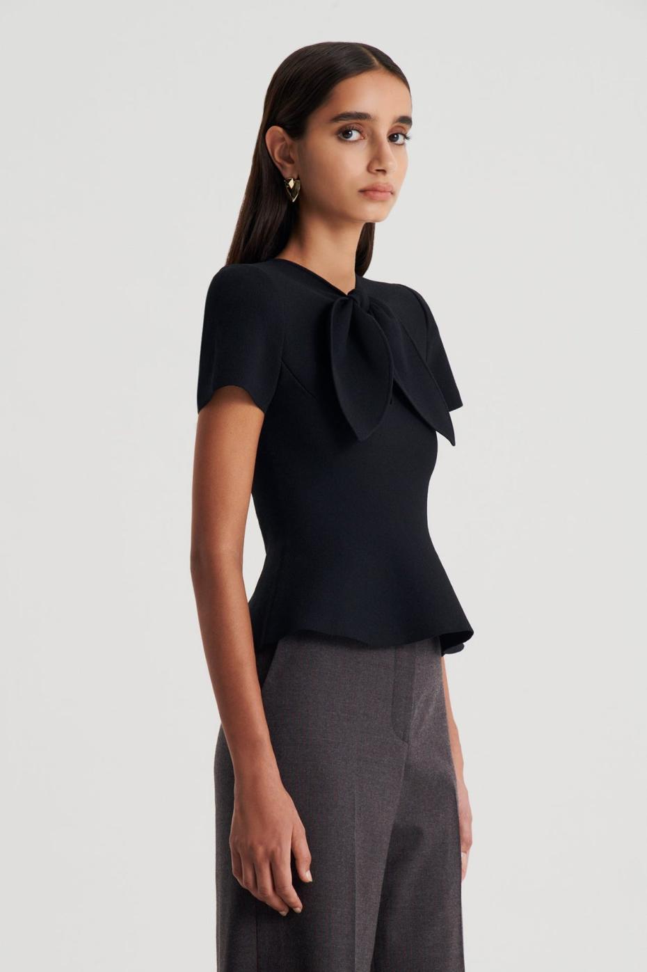 Tops | Women Scanlan Theodore CREPE KNIT CRAVAT TOP Black