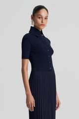 Tops | Women Scanlan Theodore CREPE KNIT CROP SHIRT Navy