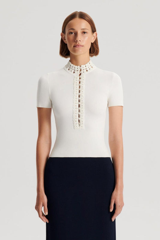 Tops | Women Scanlan Theodore CREPE KNIT DAISY SHORT SLEEVE TOP Cream