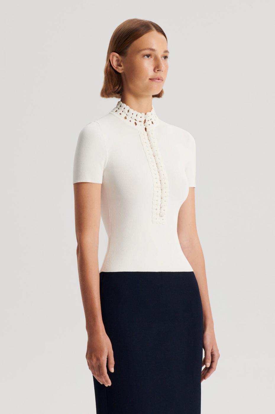 Tops | Women Scanlan Theodore CREPE KNIT DAISY SHORT SLEEVE TOP Cream