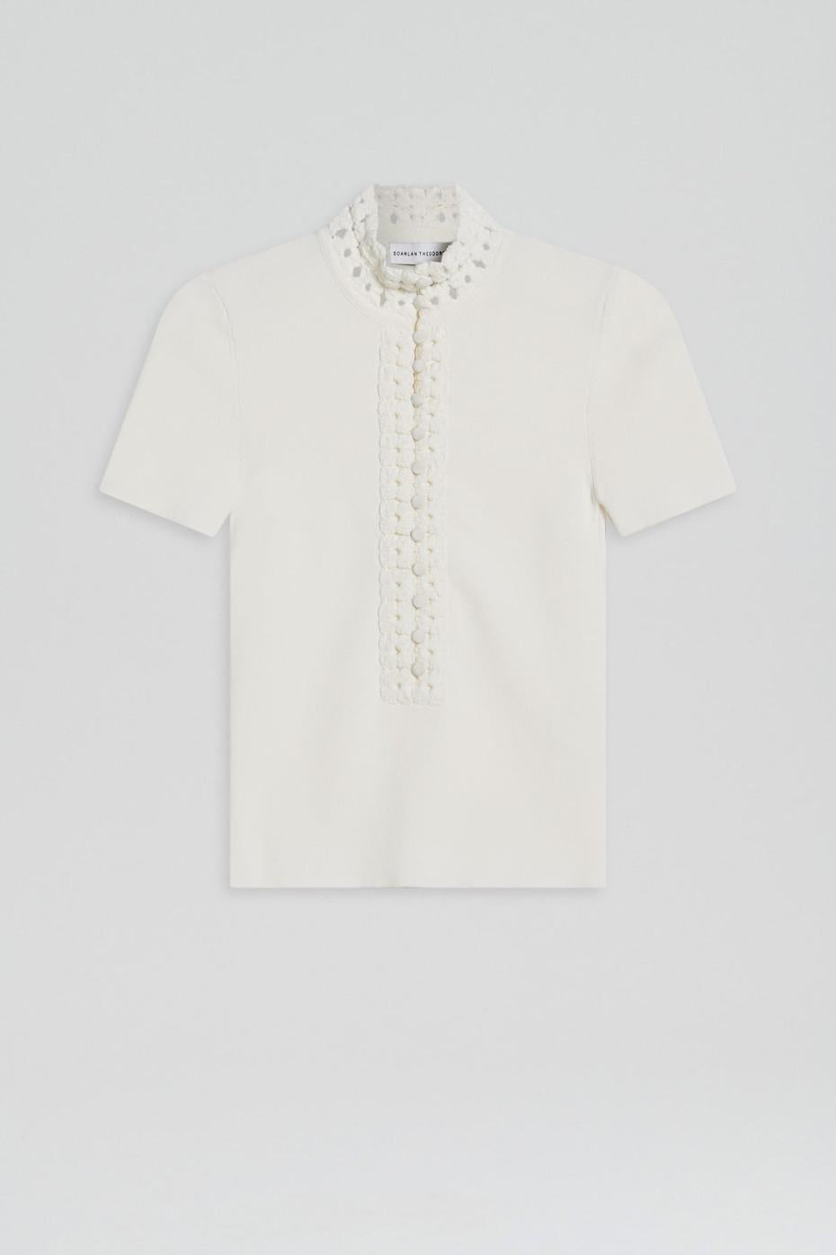 Tops | Women Scanlan Theodore CREPE KNIT DAISY SHORT SLEEVE TOP Cream