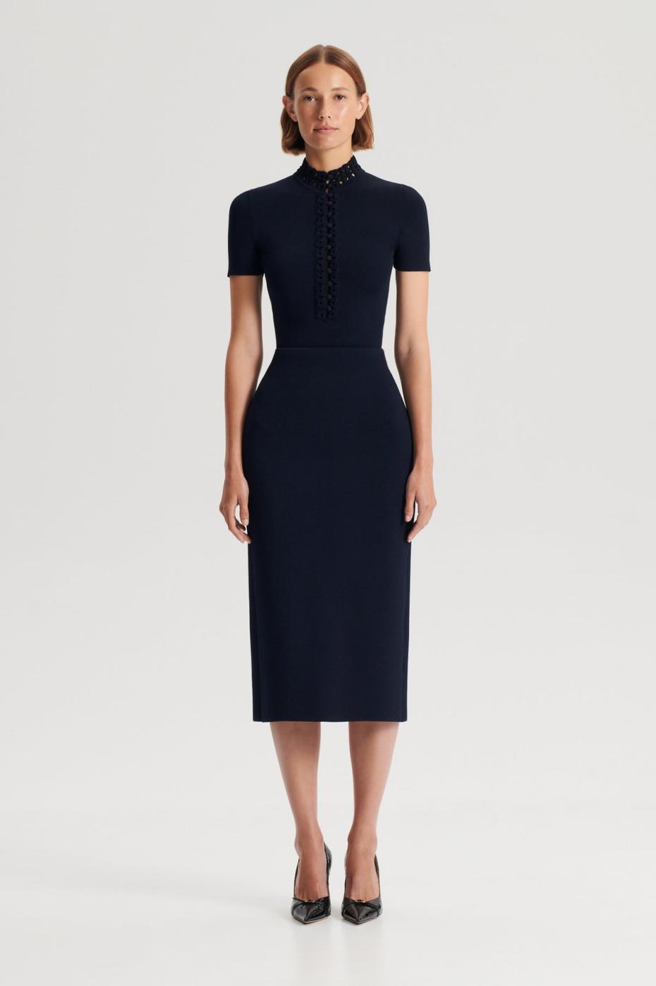 Tops | Women Scanlan Theodore CREPE KNIT DAISY SHORT SLEEVE TOP Navy