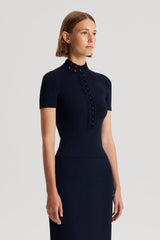 Tops | Women Scanlan Theodore CREPE KNIT DAISY SHORT SLEEVE TOP Navy