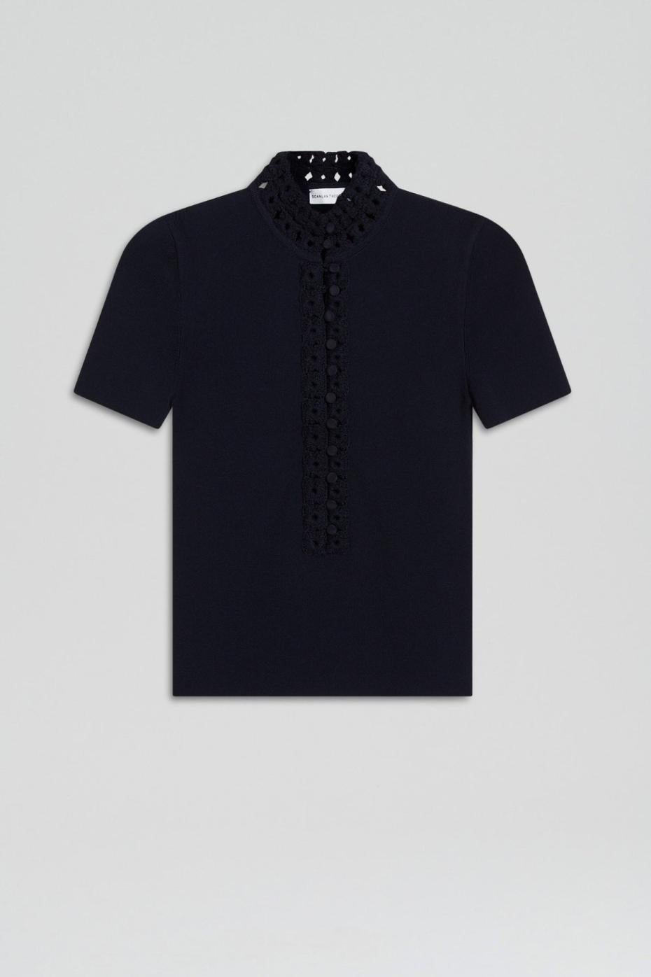 Tops | Women Scanlan Theodore CREPE KNIT DAISY SHORT SLEEVE TOP Navy