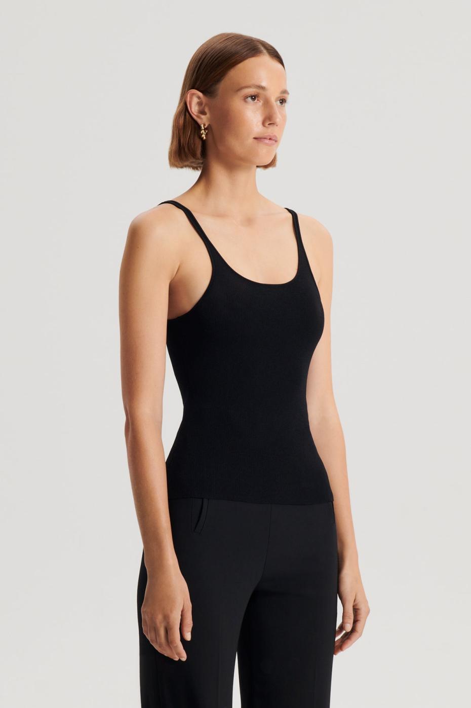 Tops | Women Scanlan Theodore CREPE KNIT RIB SINGLET Black