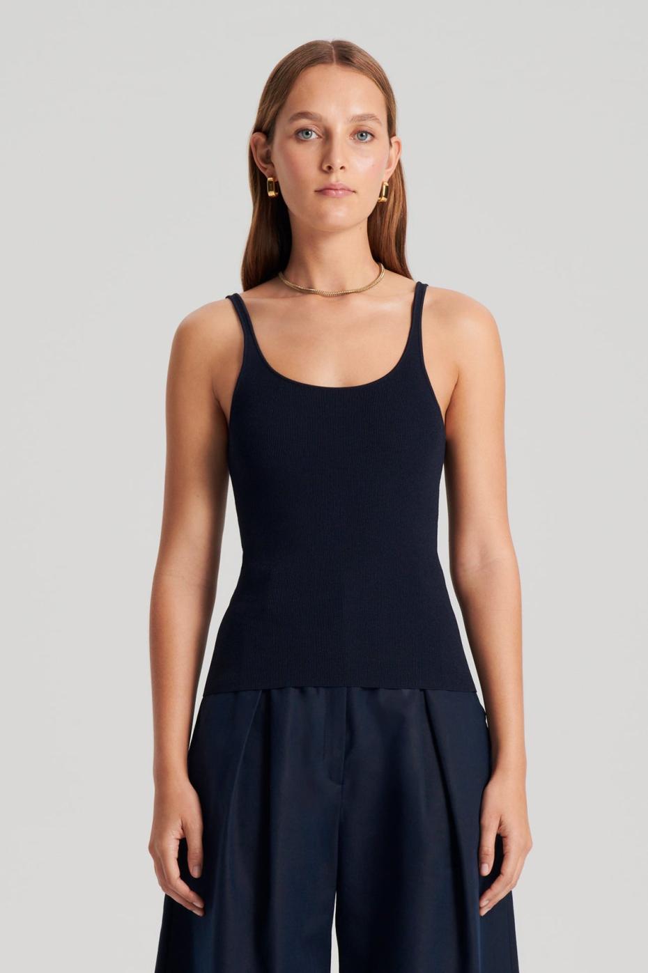 Tops | Women Scanlan Theodore CREPE KNIT RIB SINGLET Navy