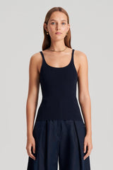 Tops | Women Scanlan Theodore CREPE KNIT RIB SINGLET Navy