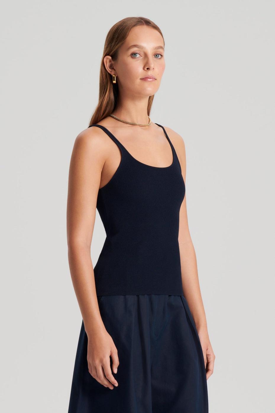 Tops | Women Scanlan Theodore CREPE KNIT RIB SINGLET Navy