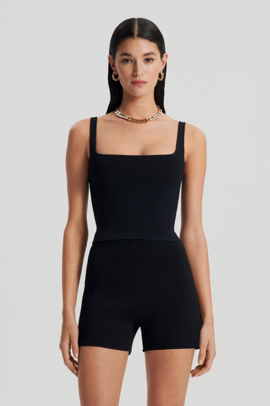 Tops | Women Scanlan Theodore CREPE KNIT SQUARE CAMISOLE Black