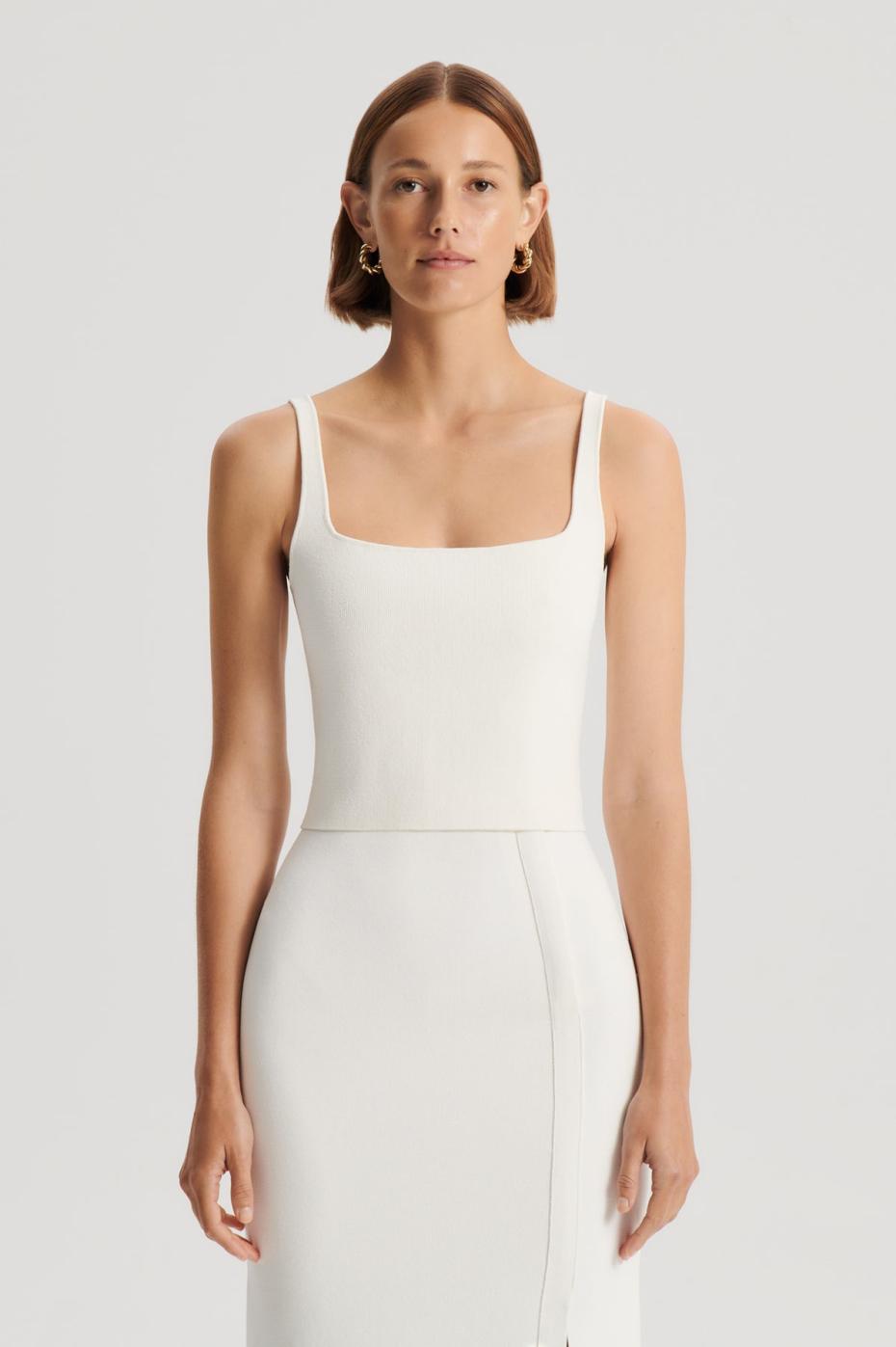 Tops | Women Scanlan Theodore CREPE KNIT SQUARE CAMISOLE Cream