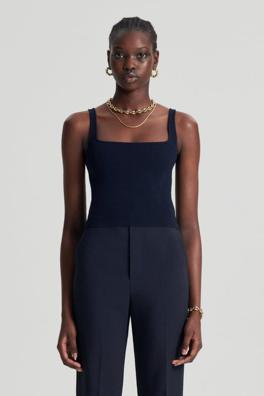 Tops | Women Scanlan Theodore CREPE KNIT SQUARE CAMISOLE Navy