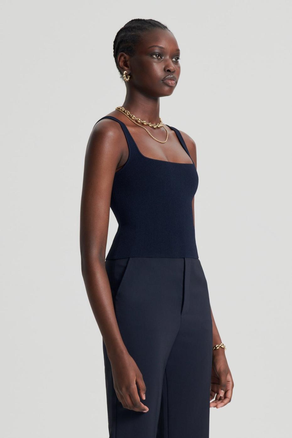 Tops | Women Scanlan Theodore CREPE KNIT SQUARE CAMISOLE Navy