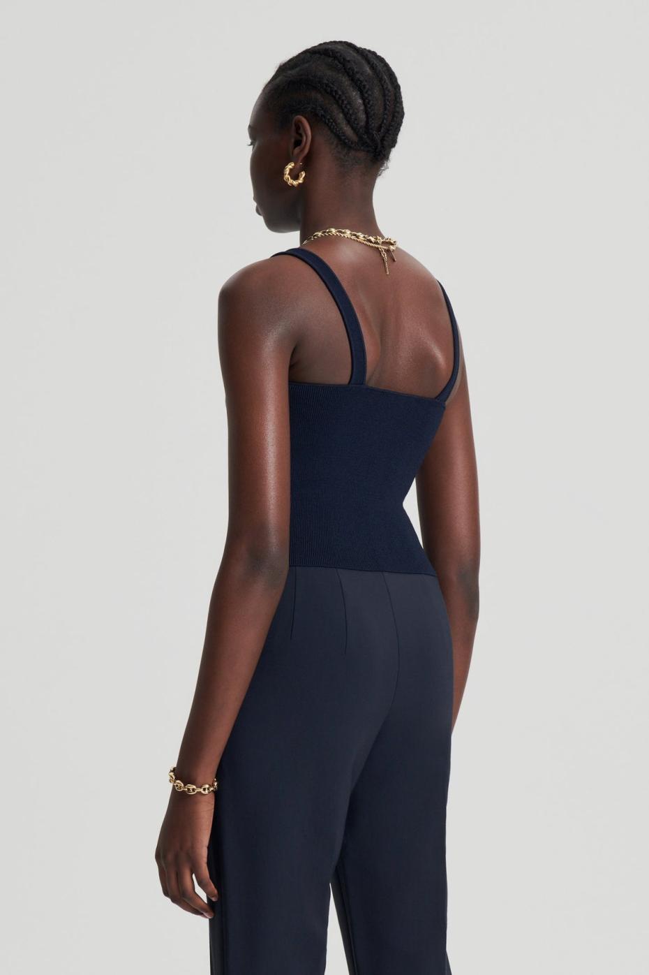 Tops | Women Scanlan Theodore CREPE KNIT SQUARE CAMISOLE Navy