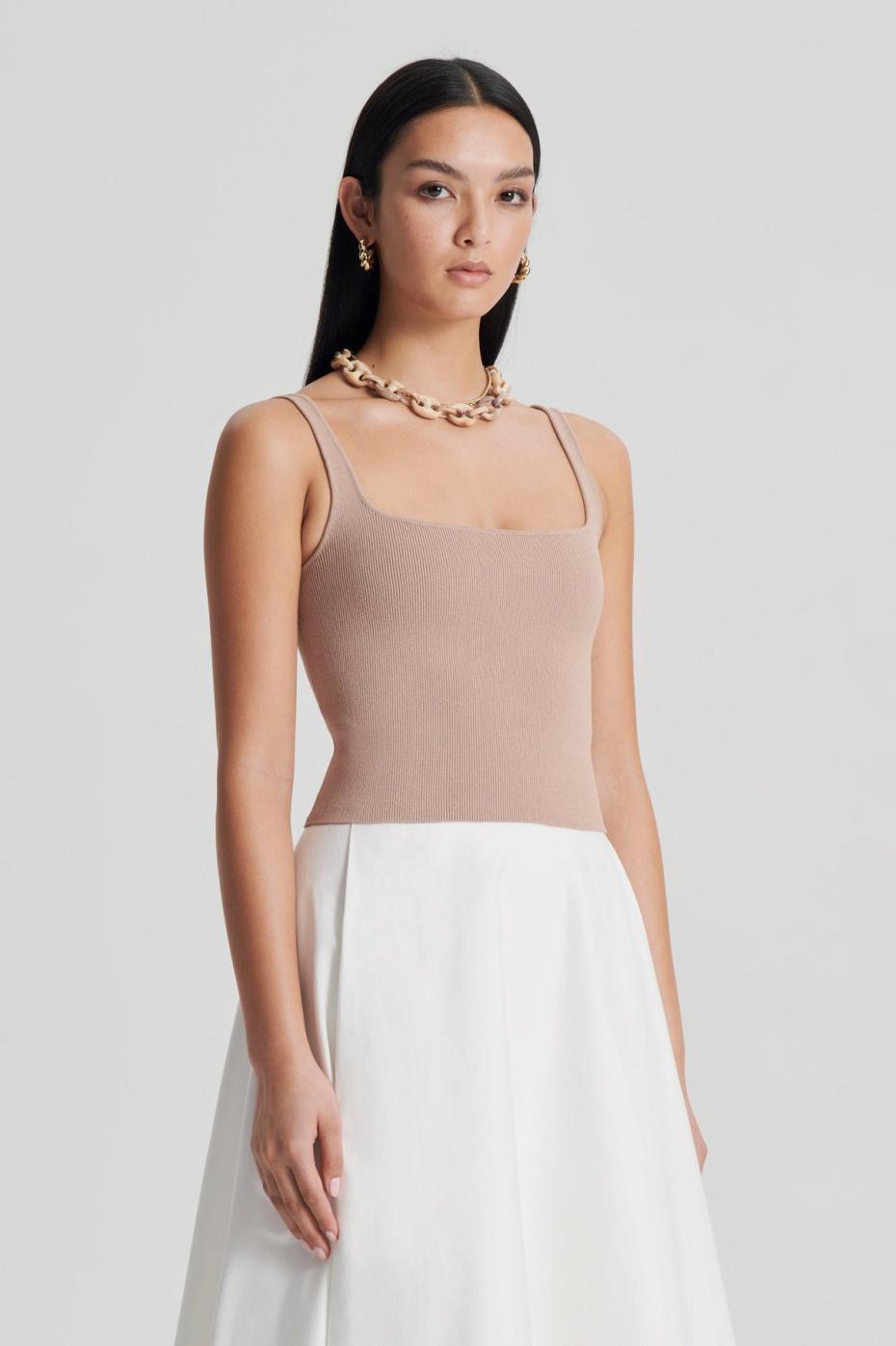Tops | Women Scanlan Theodore CREPE KNIT SQUARE CAMISOLE Oat