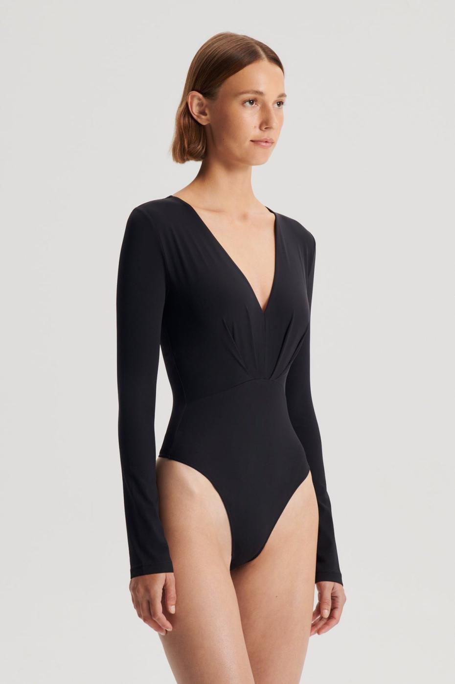 Tops | Women Scanlan Theodore DRAPE V/NECK BODYSUIT Black