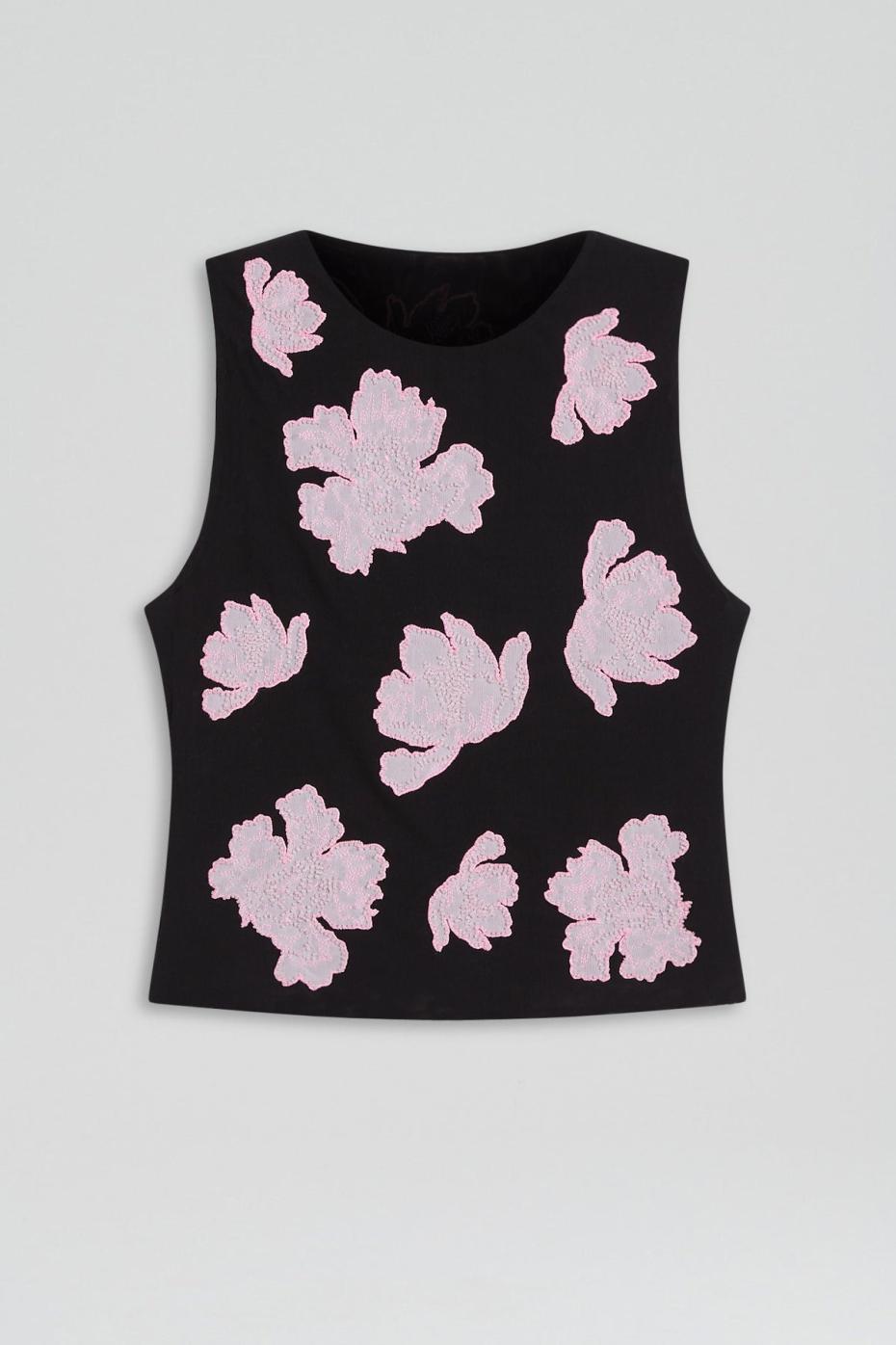 Tops | Women Scanlan Theodore EMBROIDERED FLORAL MESH TOP Black.pink