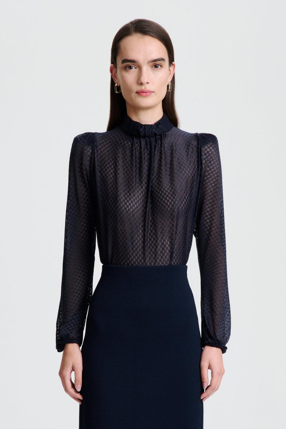 Tops | Women Scanlan Theodore FRENCH LACE BLOUSE Navy