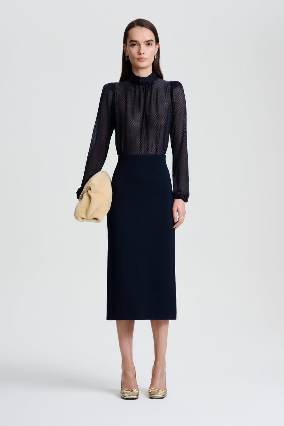 Tops | Women Scanlan Theodore FRENCH LACE BLOUSE Navy