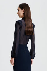 Tops | Women Scanlan Theodore FRENCH LACE BLOUSE Navy