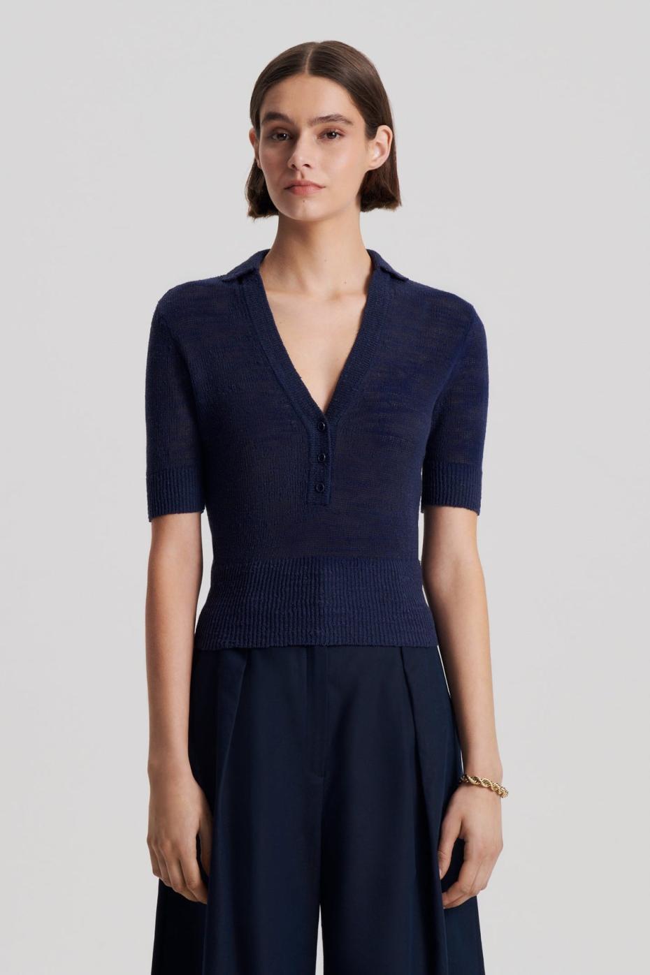 Tops | Women Scanlan Theodore LINEN SLIM FIT SHIRT Navy