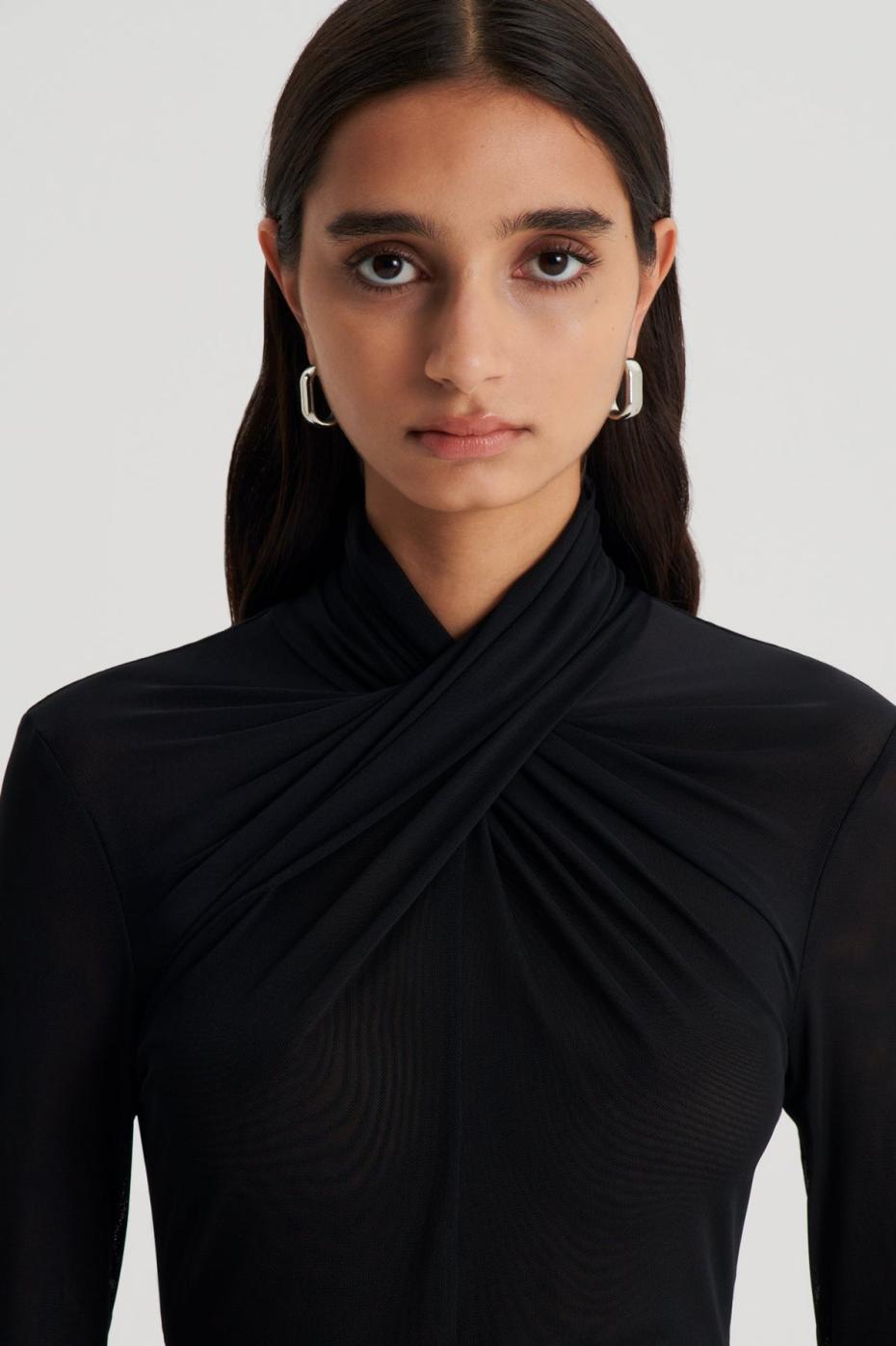 Tops | Women Scanlan Theodore MESH TURBAN TWIST TOP Black