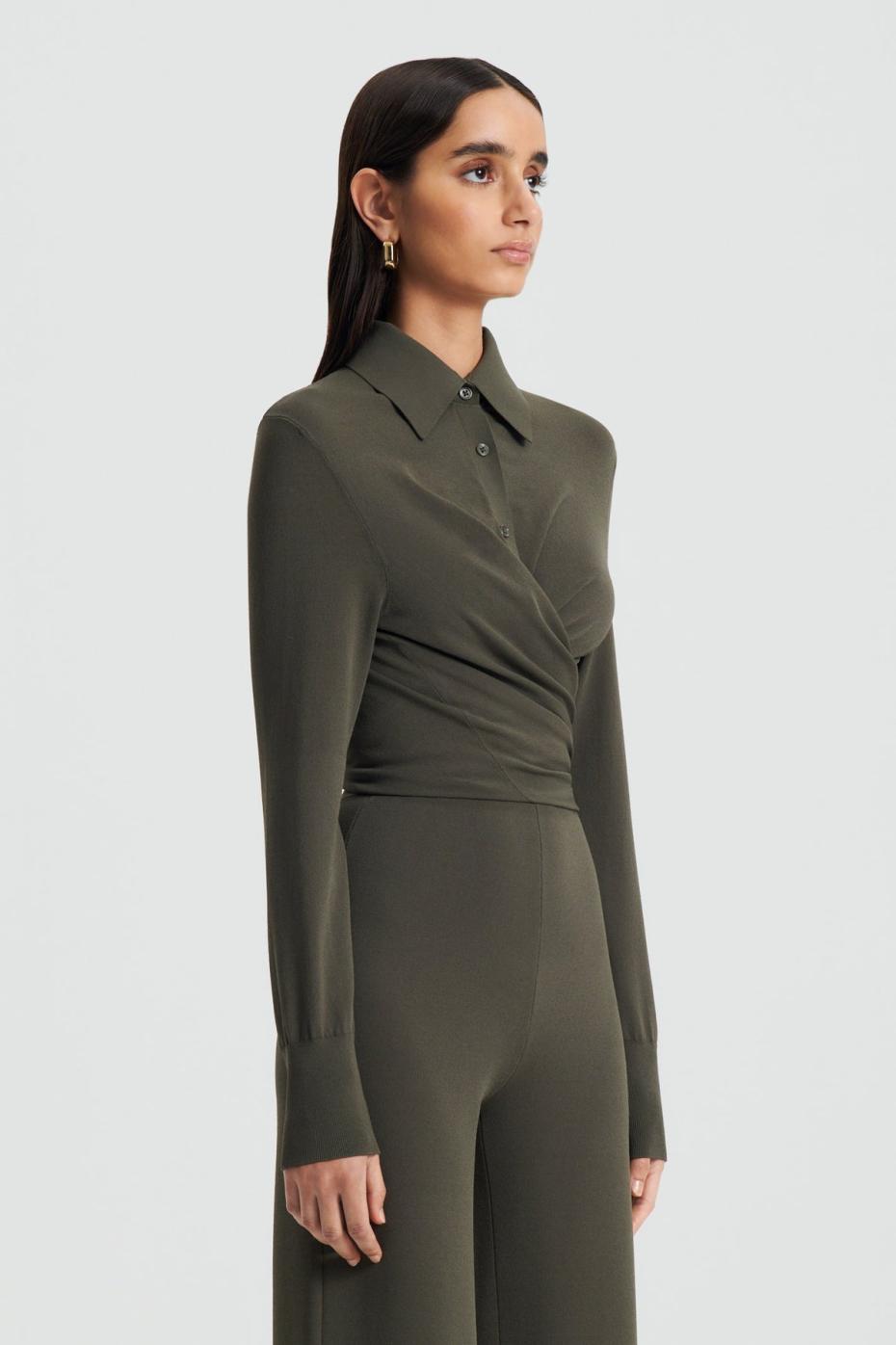 Tops | Women Scanlan Theodore MICRO CREPE WRAP SHIRT Safari