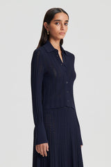 Tops | Women Scanlan Theodore PLEAT LACE LS SHIRT Navy
