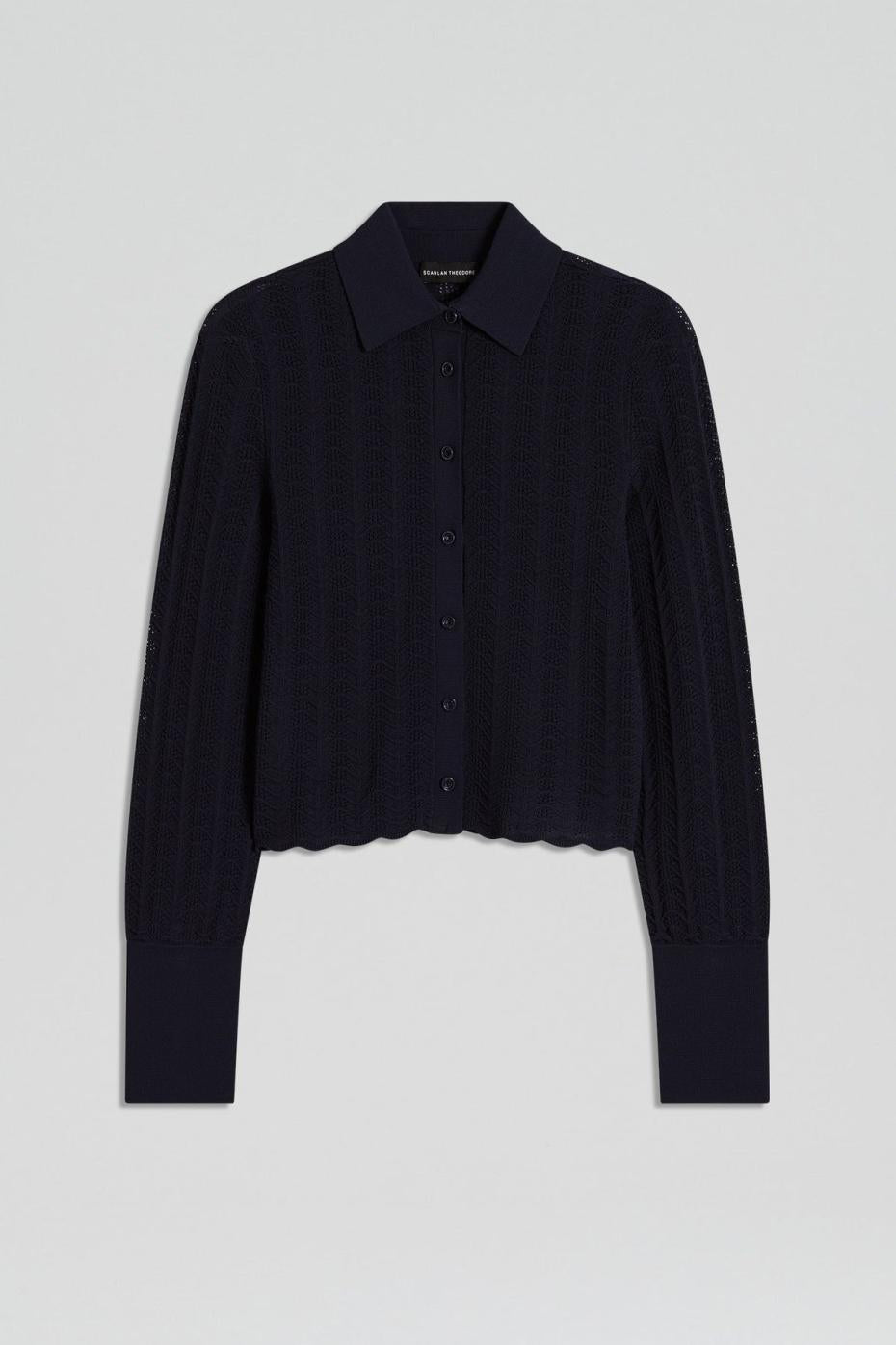 Tops | Women Scanlan Theodore PLEAT LACE LS SHIRT Navy