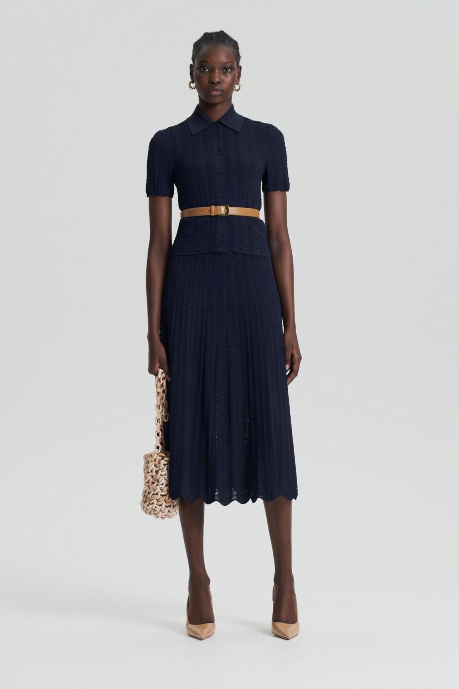 Tops | Women Scanlan Theodore PLEAT LACE SHIRT Navy