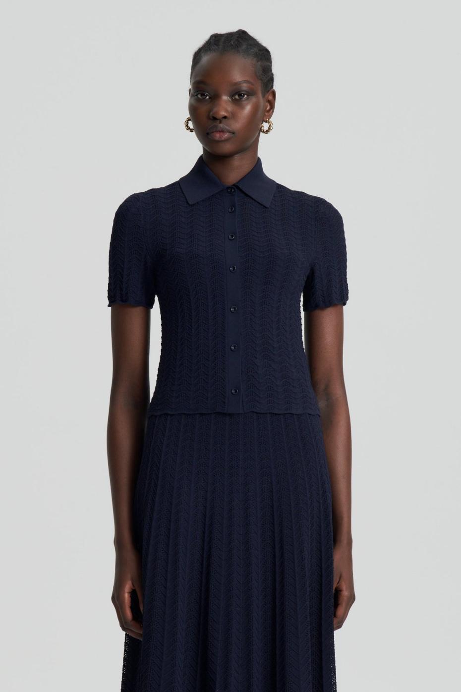 Tops | Women Scanlan Theodore PLEAT LACE SHIRT Navy