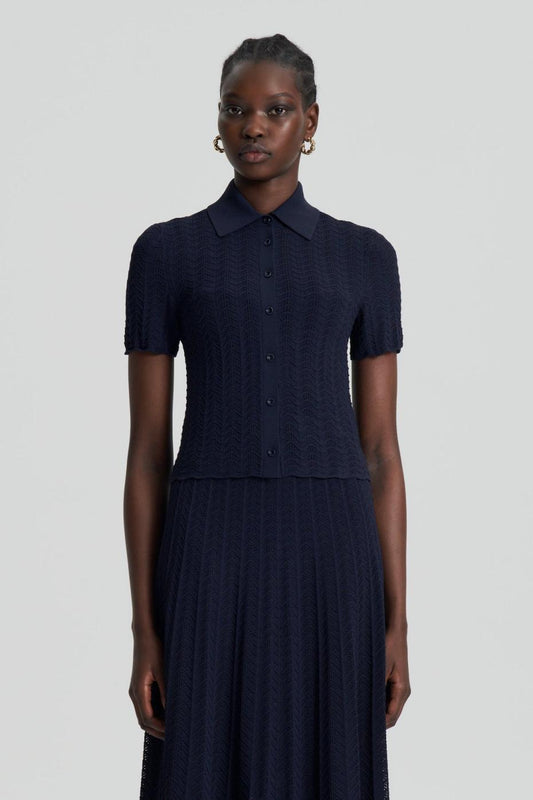 Tops | Women Scanlan Theodore PLEAT LACE SHIRT Navy