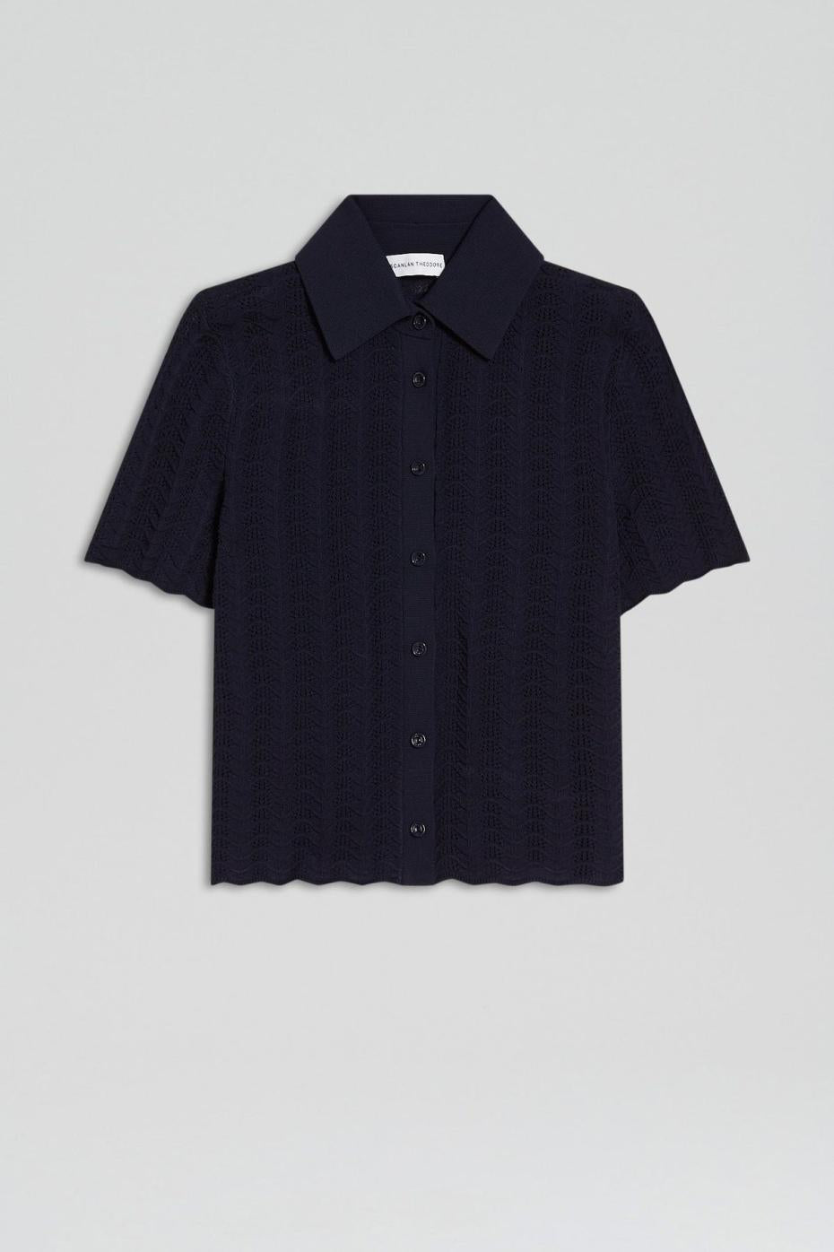 Tops | Women Scanlan Theodore PLEAT LACE SHIRT Navy