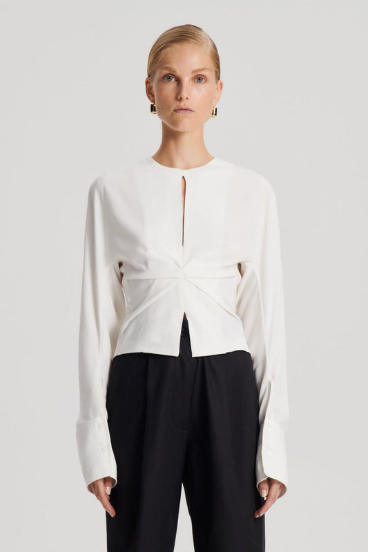 Tops | Women Scanlan Theodore SILK SATIN DRAPED TOP Creme