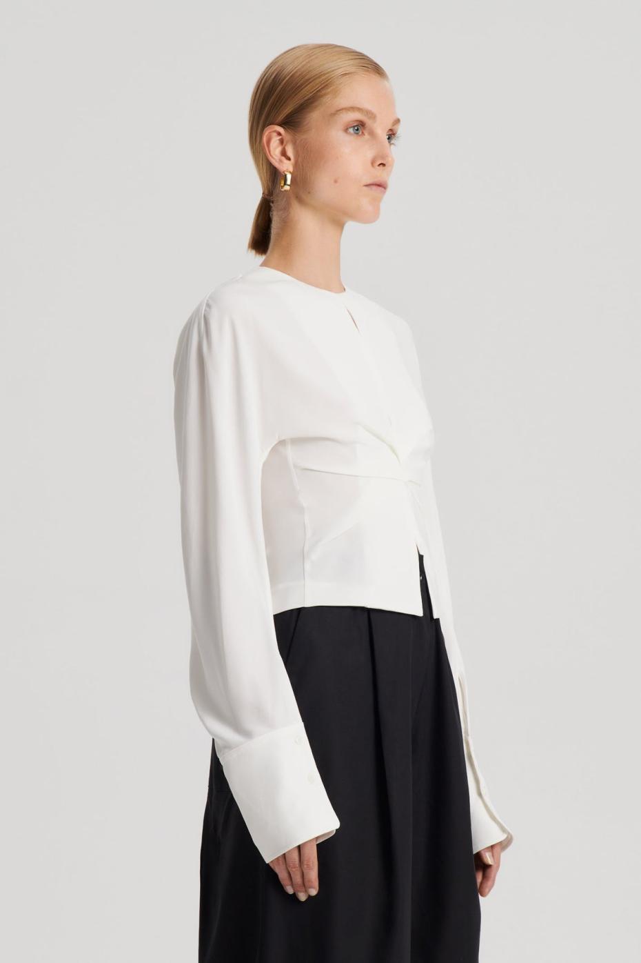 Tops | Women Scanlan Theodore SILK SATIN DRAPED TOP Creme