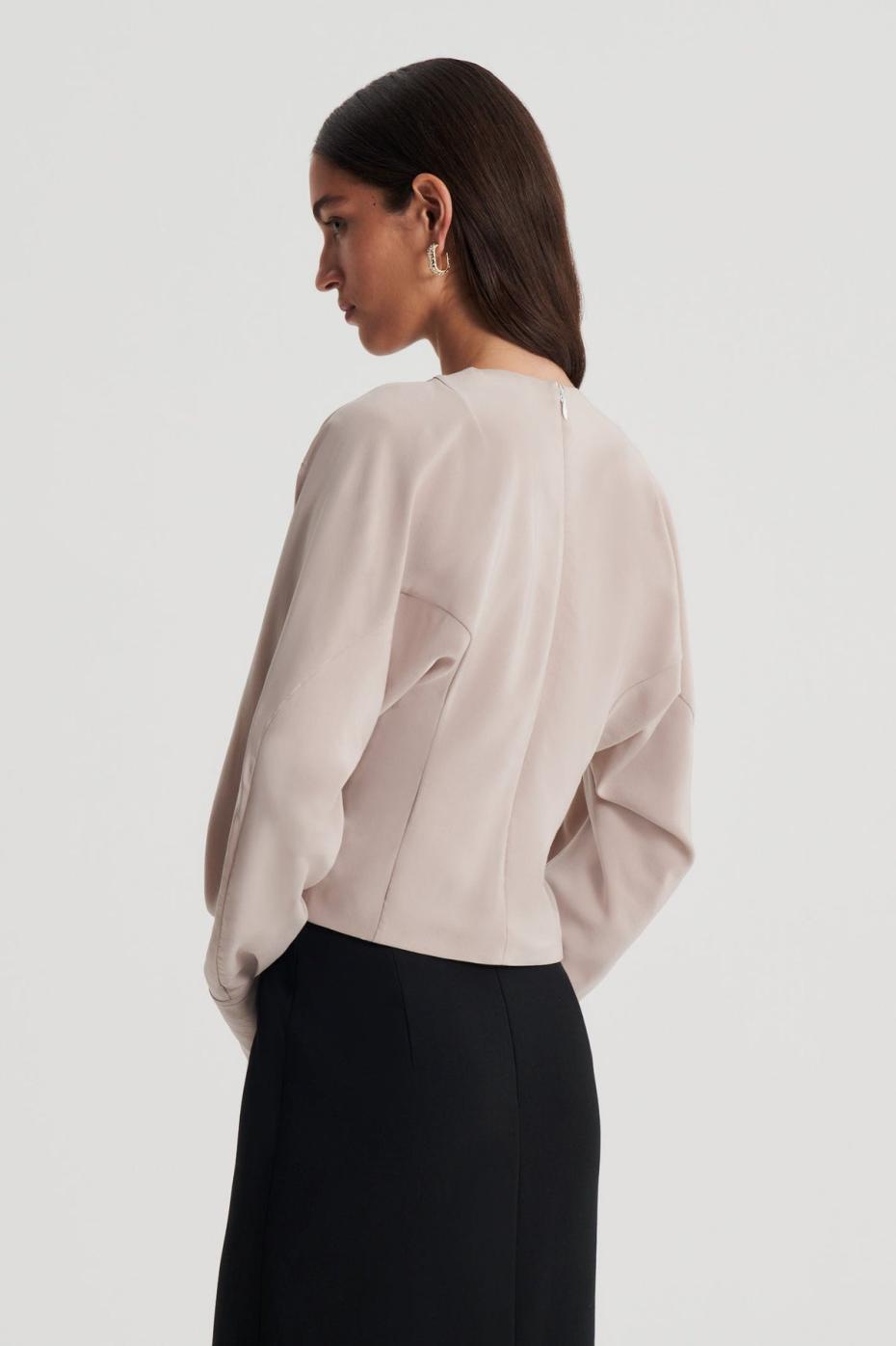 Tops | Women Scanlan Theodore SILK SATIN DRAPED TOP Mushroom