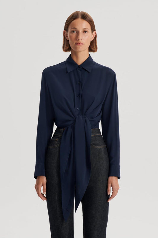 Tops | Women Scanlan Theodore SILK TIE FRONT SHIRT Navy