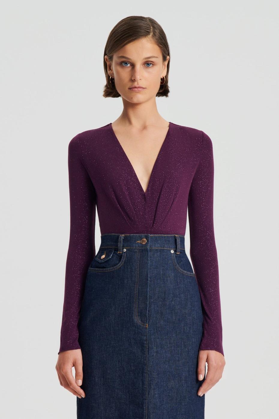 Tops | Women Scanlan Theodore TINSEL DRAPE BODYSUIT Aubergine