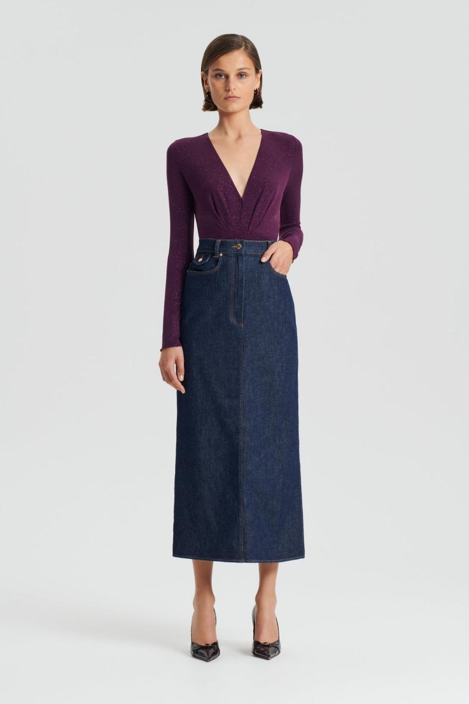 Tops | Women Scanlan Theodore TINSEL DRAPE BODYSUIT Aubergine